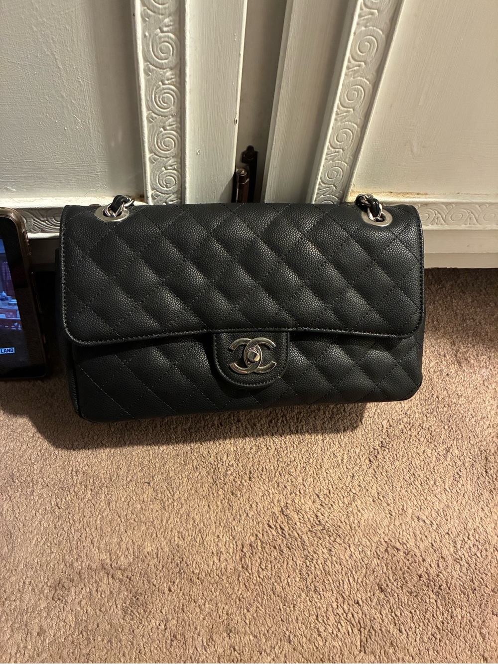 Classic Black Quilted Double Flap Shoulder Bag with Silver Hardware